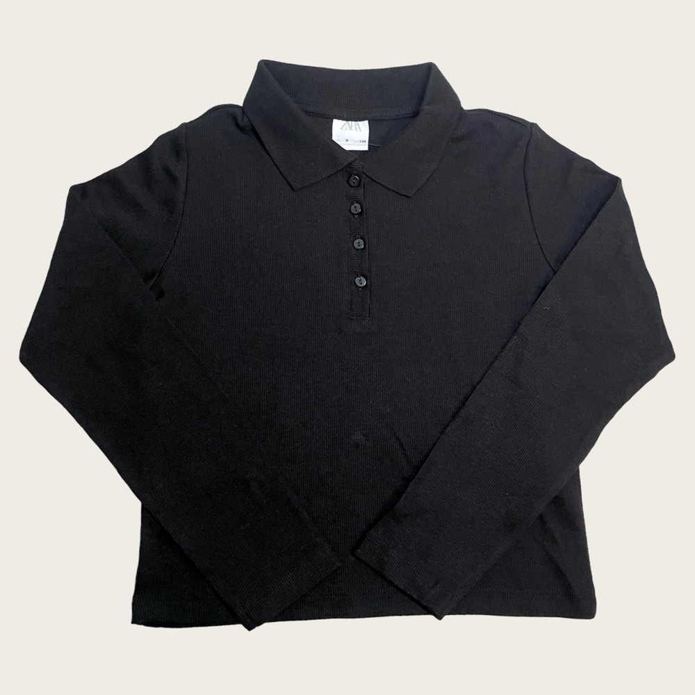 Zara - Boys Longsleeve Rib Knit Polo - Black - Size 9 - Picture 1 of 5